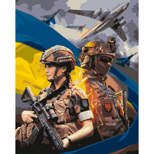 Картина по номерам Патриотическая. Мужчина и девушка ЗСУ © 40*50 см Оригами LW 3247