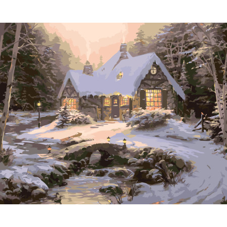Картина по номерам Дом зимой. Новогодняя © 40*50 см Оригами LW 3255