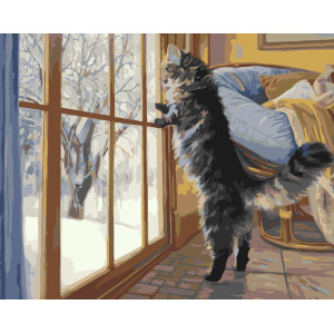 Картина по номерам Зимний котик ℗ 40*50 см Оригами LW 31340