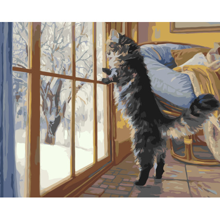 Картина по номерам Зимний котик ℗ 40*50 см Оригами LW 31340