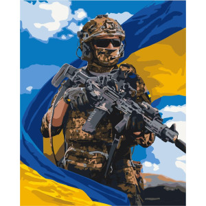 Картина по номерам Патриотическая. Воин ВСУ с флагом © 40*50 см Оригами LW 3268