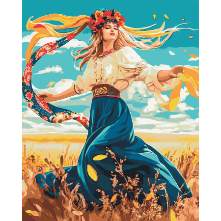Картина по номерам Девушка с цветочным венком. Украинский сюжет © 40*50 см Оригами LW 31950