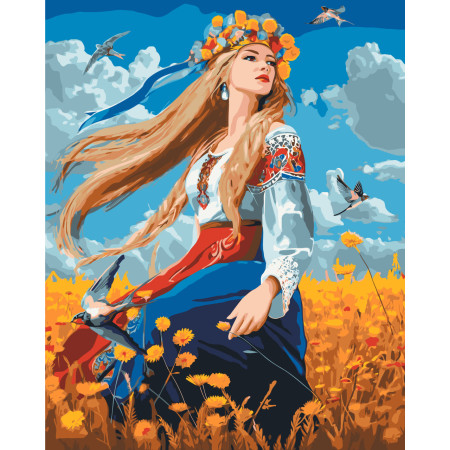 Картина по номерам Девушка в вышиванке. Украинский сюжет © 40*50 см Оригами LW 31530