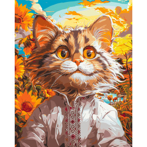 Картина по номерам Котик в вышиванке © 40*50 см Оригами LW 30070