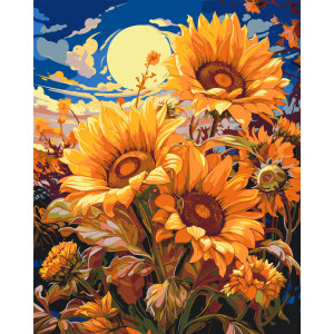 Картина по номерам Цветы. Яркие подсолнухи под луной © 40*50 см Оригами LW 04070