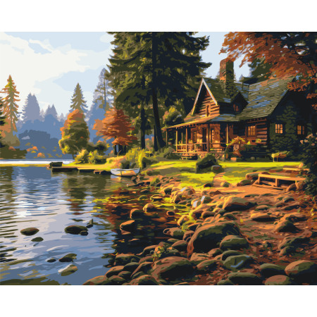Картина по номерам Пейзаж. Дом в лесу © 40*50 см Оригами LW 31250