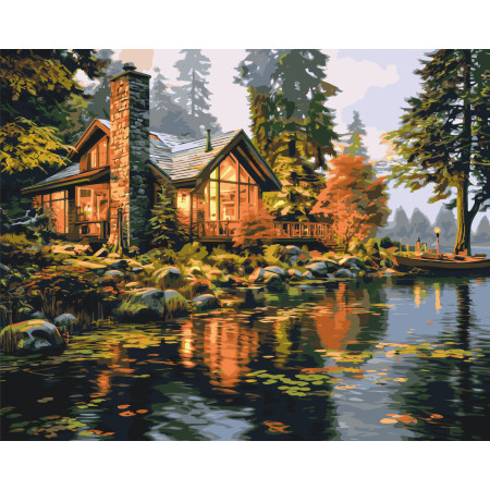 Картина по номерам Пейзаж. Дом возле реки © 40*50 см Оригами LW 31710