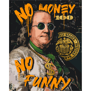 Картина по номерам Бенджамин Франклин. No money no funny. С красками металлик © 40*50 см Оригами LW 3284