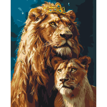Картина по номерам Животные. Король лев и львица. С красками металлик © 40*50 см Оригами LW 0320