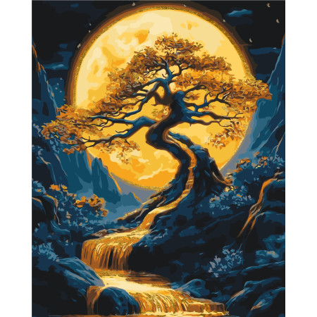 Картина по номерам Пейзаж. Дерево с красками металлик © 40*50 см Оригами LW 3428