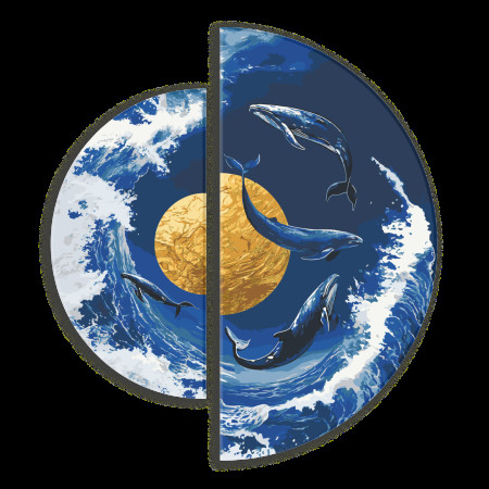 Картина по номерам Танец китов у золотой планеты с красками металлик (полукруги) © 70*70 см Оригами OSR 1002