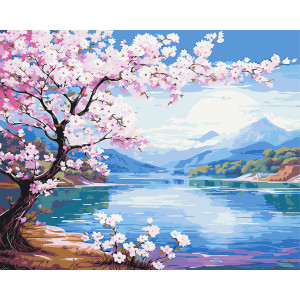 Картина по номерам Пейзаж.Сакура у реки ℗ 40*50 см Оригами LW 3488