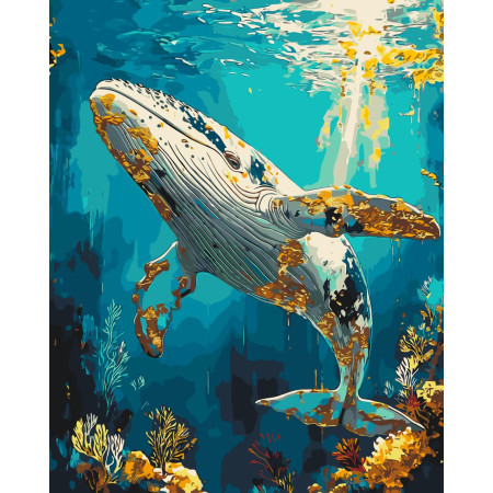 Картина по номерам Подводный мир, кит с красками металлик © 40*50 см Оригами LW 3495