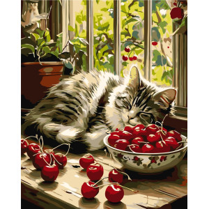 Картина по номерам Животные. Спящий котенок на окне ℗ 40*50 см Оригами LW 3510