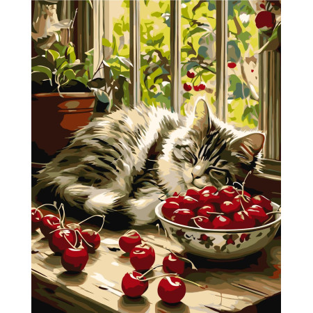 Картина по номерам Животные. Спящий котенок на окне ℗ 40*50 см Оригами LW 3510