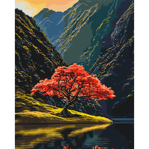 Картина по номерам Пейзаж. Дерево среди гор © 40*50 см Оригами LW 3514