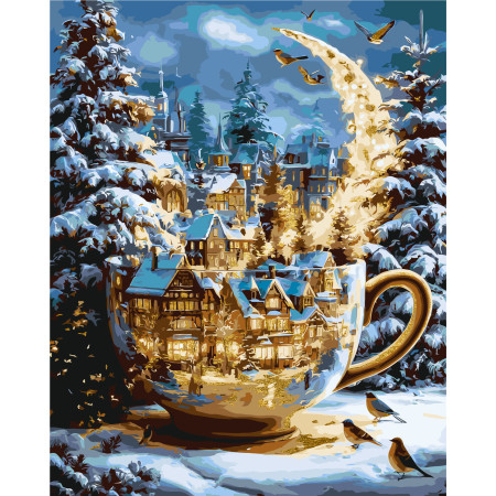 Картина по номерам Зимняя. Ночь рождественских чудес с красками металлик © 40*50 см Оригами LW 3551