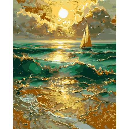 Картина по номерам Пейзаж. Одинокий парус с красками металлик © 40*50 см Оригами LW 30610-01