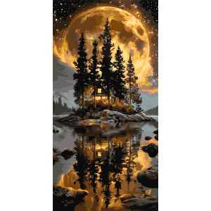 Картина по номерам Пейзаж. Дом в лесу с красками металлик © 40*80 см Оригами LW 5184