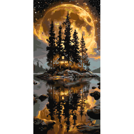 Картина по номерам Пейзаж. Дом в лесу с красками металлик © 40*80 см Оригами LW 5184