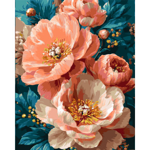 Картина по номерам Цветы. Розовые пионы с красками металлик © 40*50 см Оригами LW 3170-01