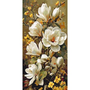 Картина по номерам Цветы. Цветение магнолии © 40*80 см Оригами LW 5194