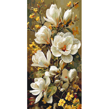 Картина по номерам Цветы. Цветение магнолии © 40*80 см Оригами LW 5194