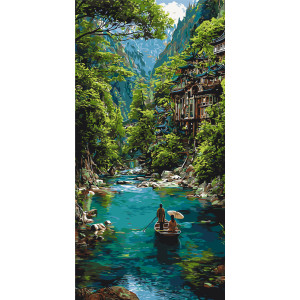 Картина по номерам Пейзаж. Лодка в изумрудном каньоне © 40*80 см Оригами LW 5212